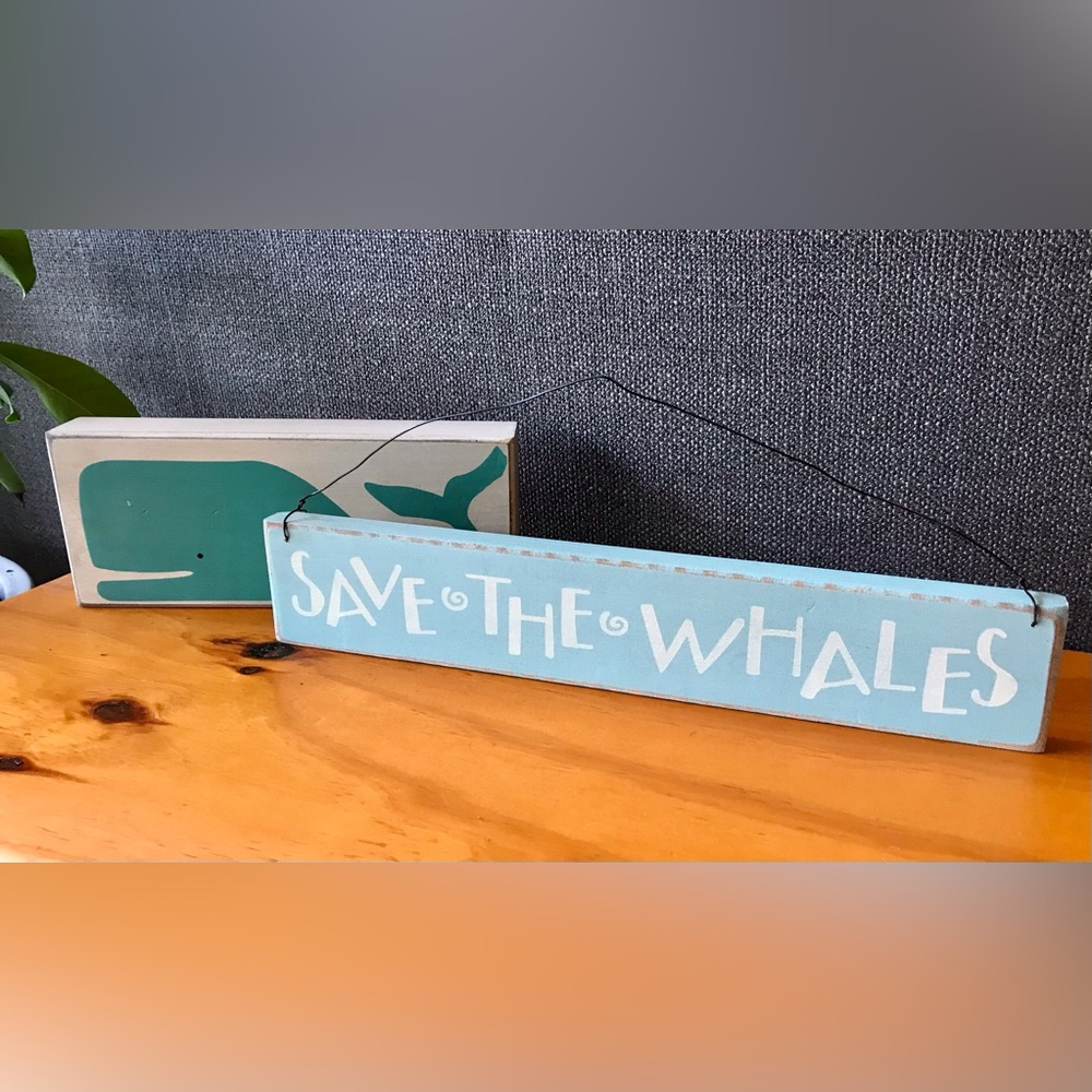 COLLINS Thick Wood Save The Whales Hanging Sign Room Accents Beach House Decor
